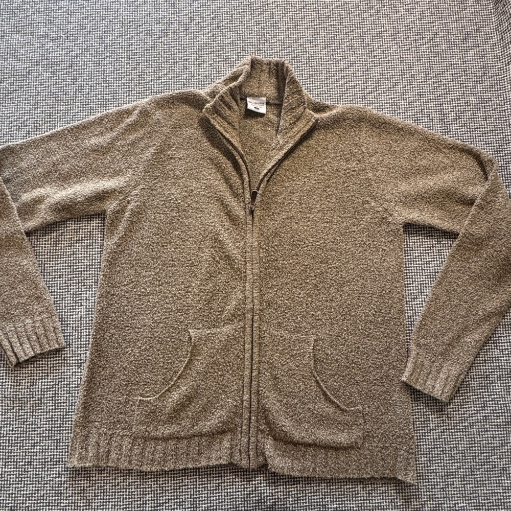 Columbia Womens Brown Full Zip Mock Neck Bouclé Knit Sweater Size 1X